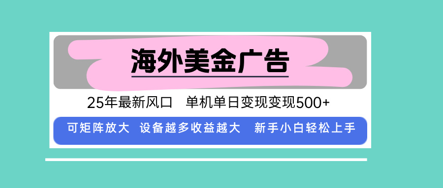 最新海外广告美金，全自动挂机，单机单日500+，可矩阵放大，新手小白轻…-凌云网创