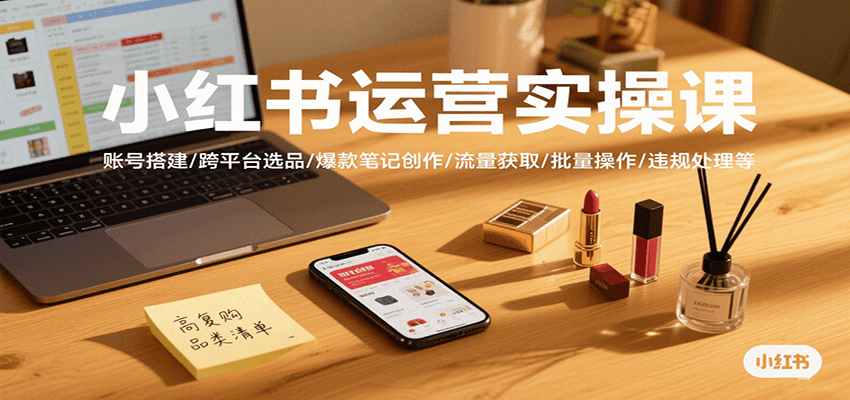 小红书运营实操课，账号搭建/跨平台选品/爆款笔记创作/流量获取/批量操作/违规处理等-凌云网创