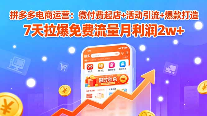 拼多多电商运营：微付费起店+活动引流+爆款打造 7天拉爆免费流量月利润2w+-凌云网创