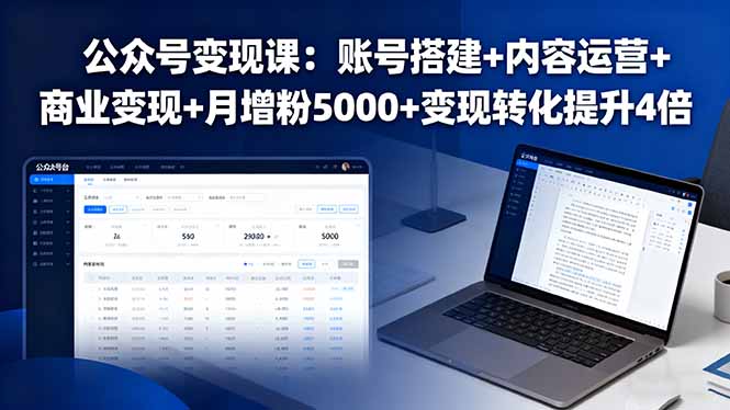 公众号变现课：账号搭建+内容运营+商业变现+月增粉5000+变现转化提升4倍-凌云网创