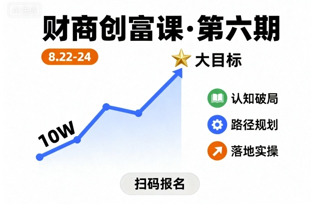 财商创富课第六期8月22-24号，如何从10W起步，一步步实现大目标-凌云网创