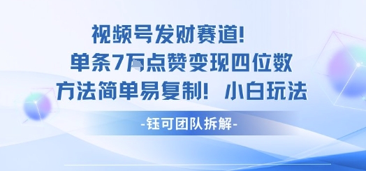 视频号发财赛道单条7W点赞变现四位数方法简单易复制小白玩法-凌云网创
