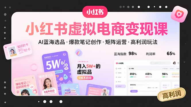 小红书虚拟电商变现课，AI蓝海选品，爆款笔记创作，矩阵运营，高利润玩法-凌云网创