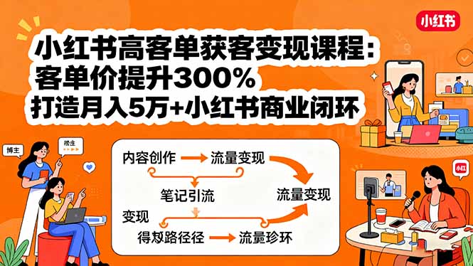 小红书高客单获客变现课程：客单价提升300%，打造月入10万+小红书商业闭环-凌云网创