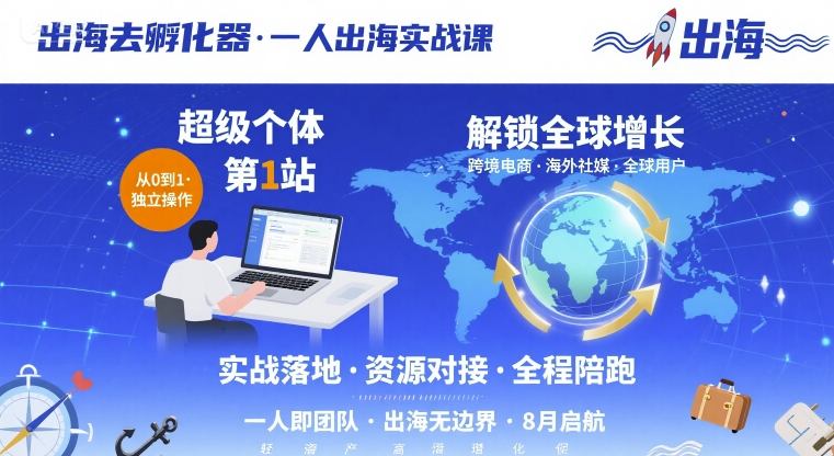 出海去孵化器，一人出海实战课，超级个体第1站，解锁全球增长-凌云网创