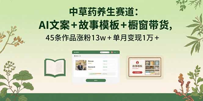 中草药养生赛道：AI文案+故事模板+橱带货，45条作品涨粉13w+单月变现1万+-凌云网创