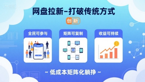 网盘拉新-打破传统方式，低成本矩阵化躺挣，全民可参与、矩阵可复制、收益可持续【揭秘】-凌云网创