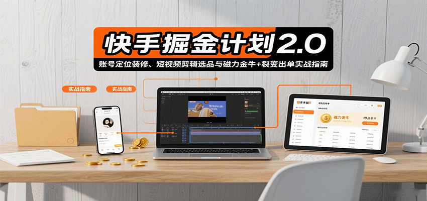 快手掘金计划2.0，账号定位装修、短视频剪辑选品与磁力金牛+裂变出单实战指南-凌云网创