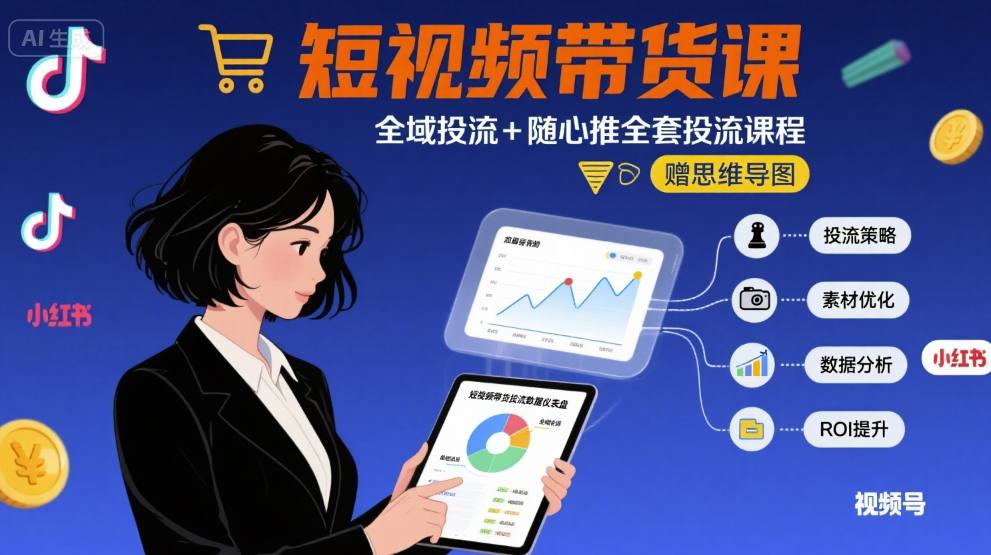 最新短视频带货课，全域投流+随心推全套投流课程+思维导图-凌云网创