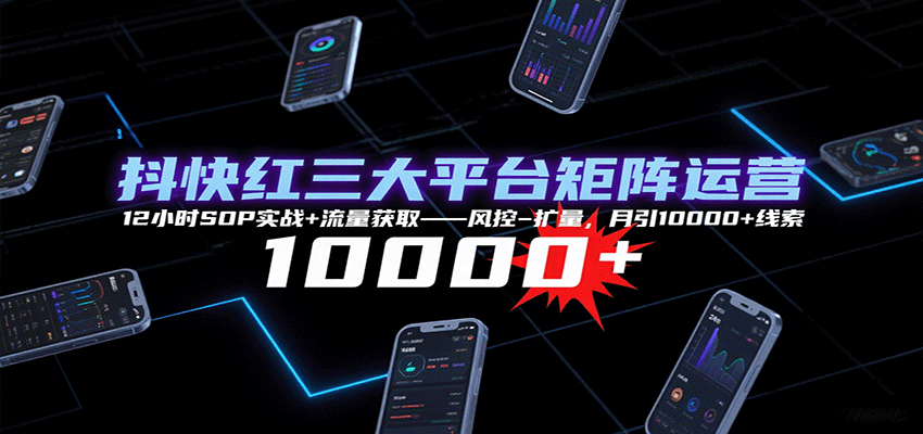 抖快红三大平台矩阵运营，12小时SOP实战+流量获取-风控-扩量，月引10000+线索-凌云网创