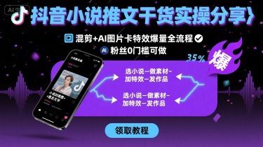 抖音小说推文干货实操分享，混剪+AI图片卡特效爆量全流程，0粉丝0门槛可做-凌云网创