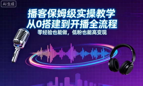 播客保姆级实操教学，从0搭建到开播全流程，零经验也能做，低粉也能高变现-凌云网创