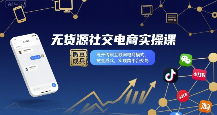 无货源社交电商实操课，绕开传统互联网电商模式，撒豆成兵，实现跨平台交易-凌云网创