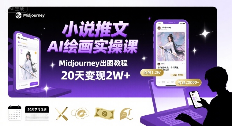 小说推文干货分享之AI绘画MJ出图实操课，用Midjourney做小说推文，20天挣2w-凌云网创