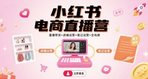 小红书电商直播营，直播带货+店铺运营+笔记运营=全电商-凌云网创