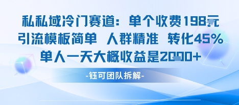 私域冷门赛道单个收费198米引流模板简单人群精准 45%的转化率单人一天大概收益多张-凌云网创