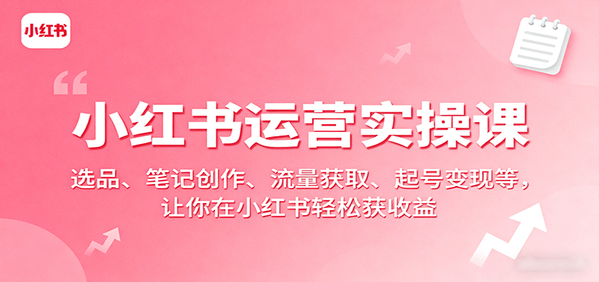 小红书运营实操课：选品、笔记创作、流量获取、起号变现等，让你在小红书轻松获收益-凌云网创
