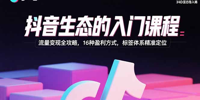 抖音生态的入门课程：流量变现全攻略，16种盈利方式，标签体系精准定位-凌云网创