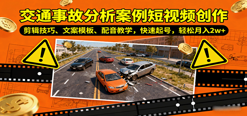交通事故分析案例短视频创作，剪辑技巧、文案模板、配音教学，快速起号，轻松月入2w+-凌云网创