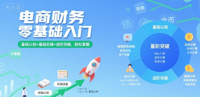电商财务零基础入门，基础认知+基础实操+进阶突破，轻松掌握-凌云网创