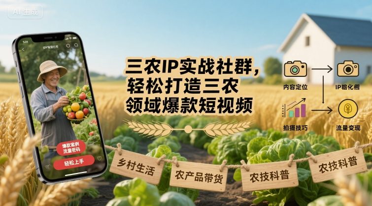 三农IP实战社群，轻松打造三农领域爆款短视频-凌云网创