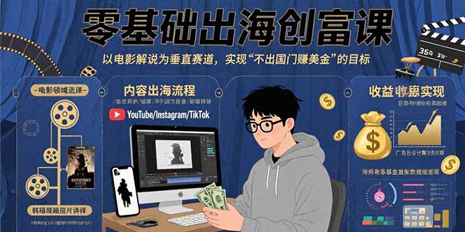 零基础出海创富课：以电影解说为垂直赛道，实现不出国门赚美金的目标-凌云网创