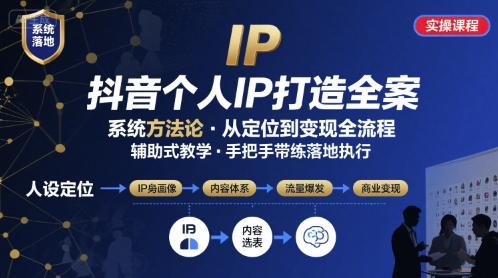 抖音个人IP系统落地实操大课，实操课程，辅助落地-凌云网创