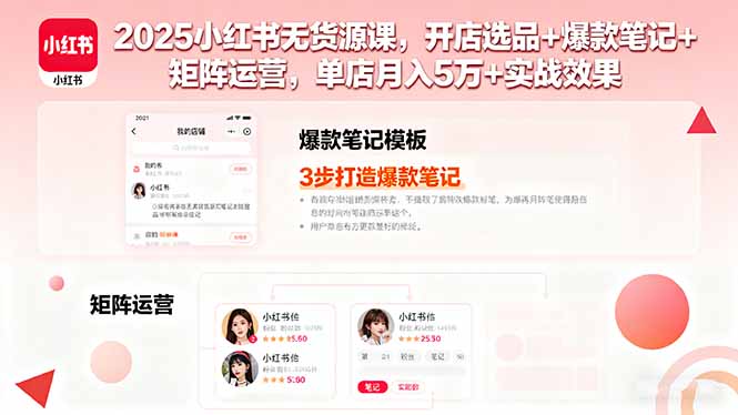 2025小红书无货源课，开店选品+爆款笔记+矩阵运营，单店月入5万+实战效果-凌云网创